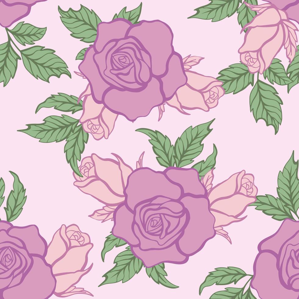 Purple Rose flower seamless pattern vector