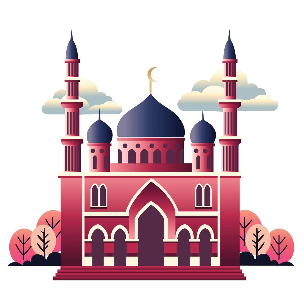 A red big mosque with some clouds in the sky isolated on white background vector