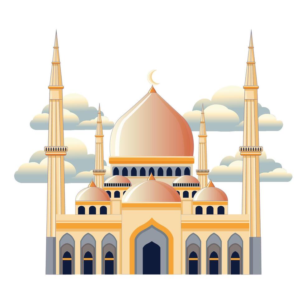 Mosque with some clouds in the sky isolated on white background vector