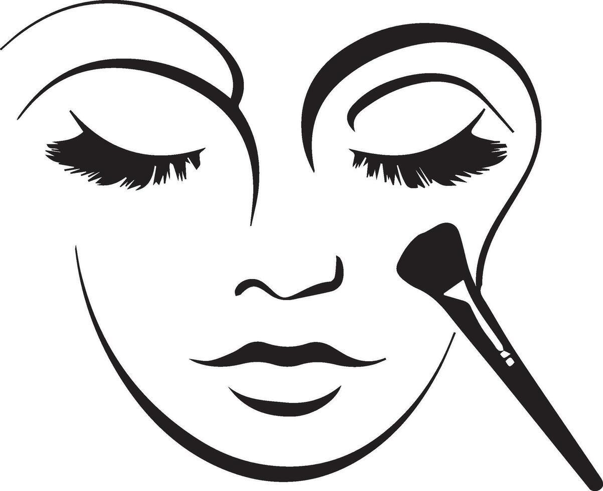 Beautiful woman face with make-up brush vector