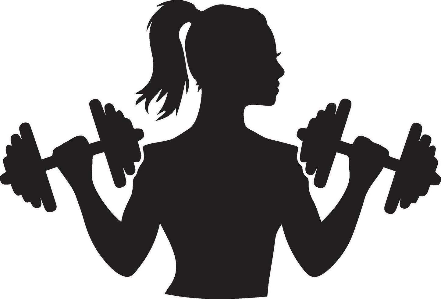 Silhouette of woman with dumbbells. vector