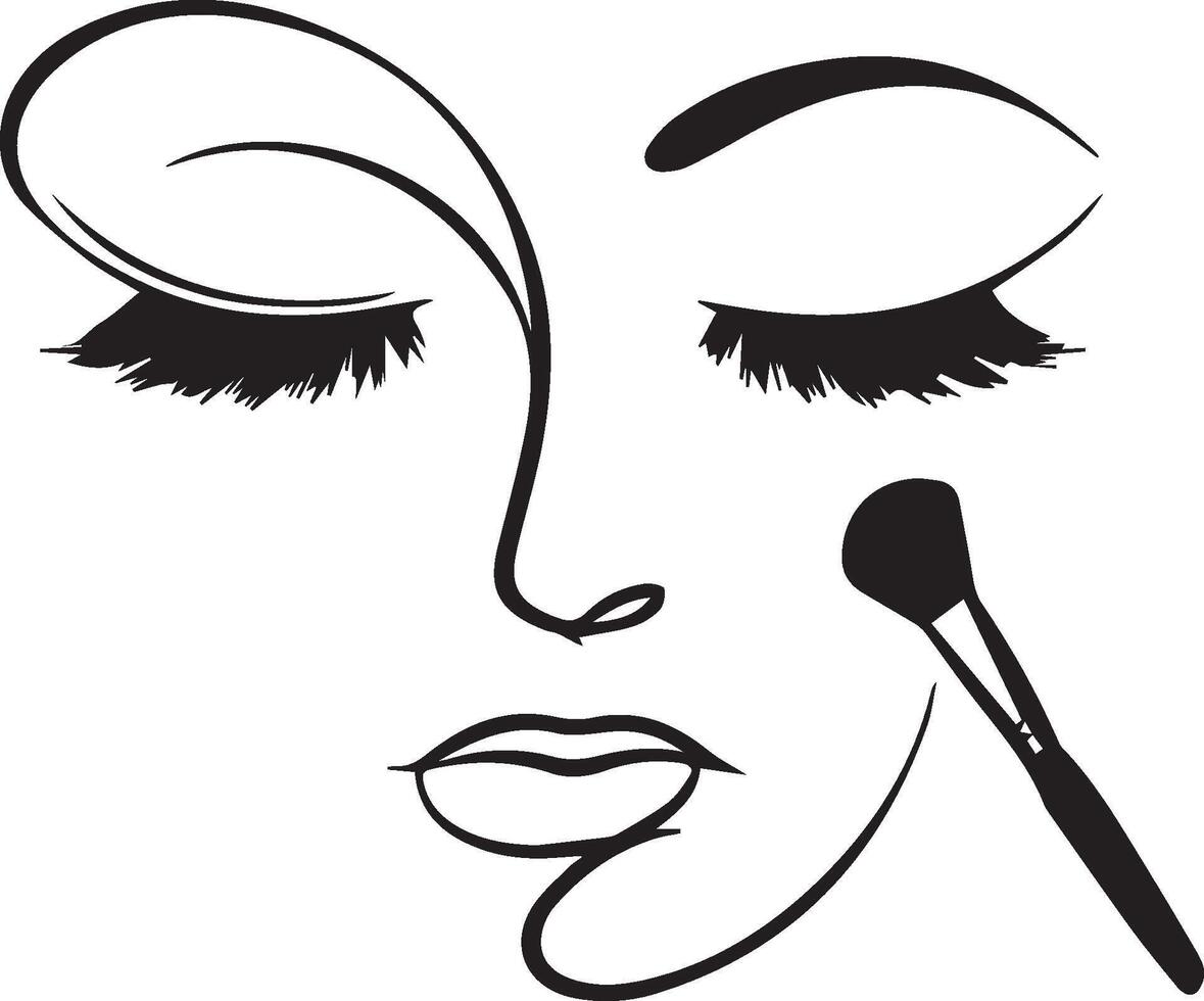Beautiful woman face with make-up brush. vector