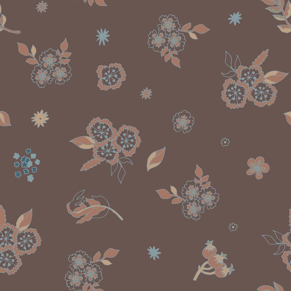 Tiny florals on dark brown vector