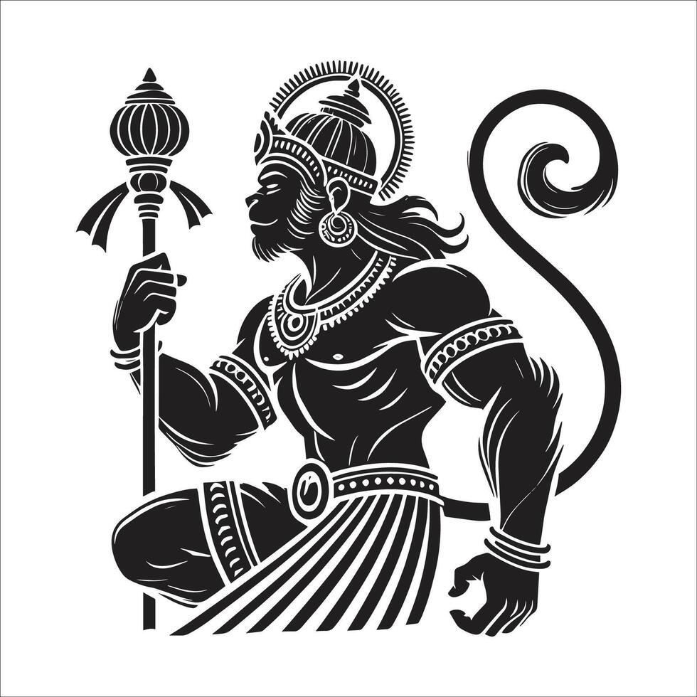 Lord Hanuman Holding A Mighty Gada Symbol Icon Design On White Background vector
