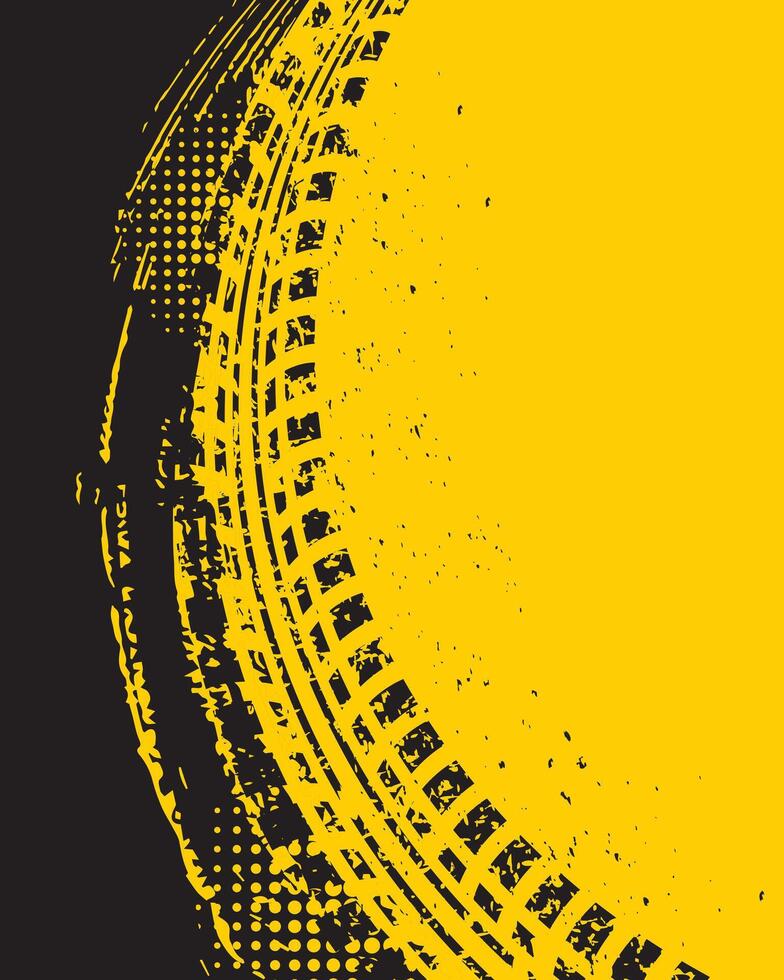 Abstract grunge tire tracks black and yellow background vector