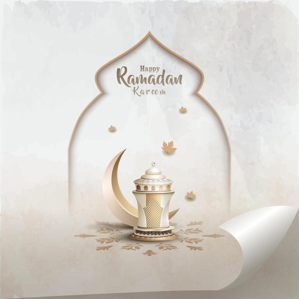 islamic greetings ramadan template design with white crescent moon and lantern vector