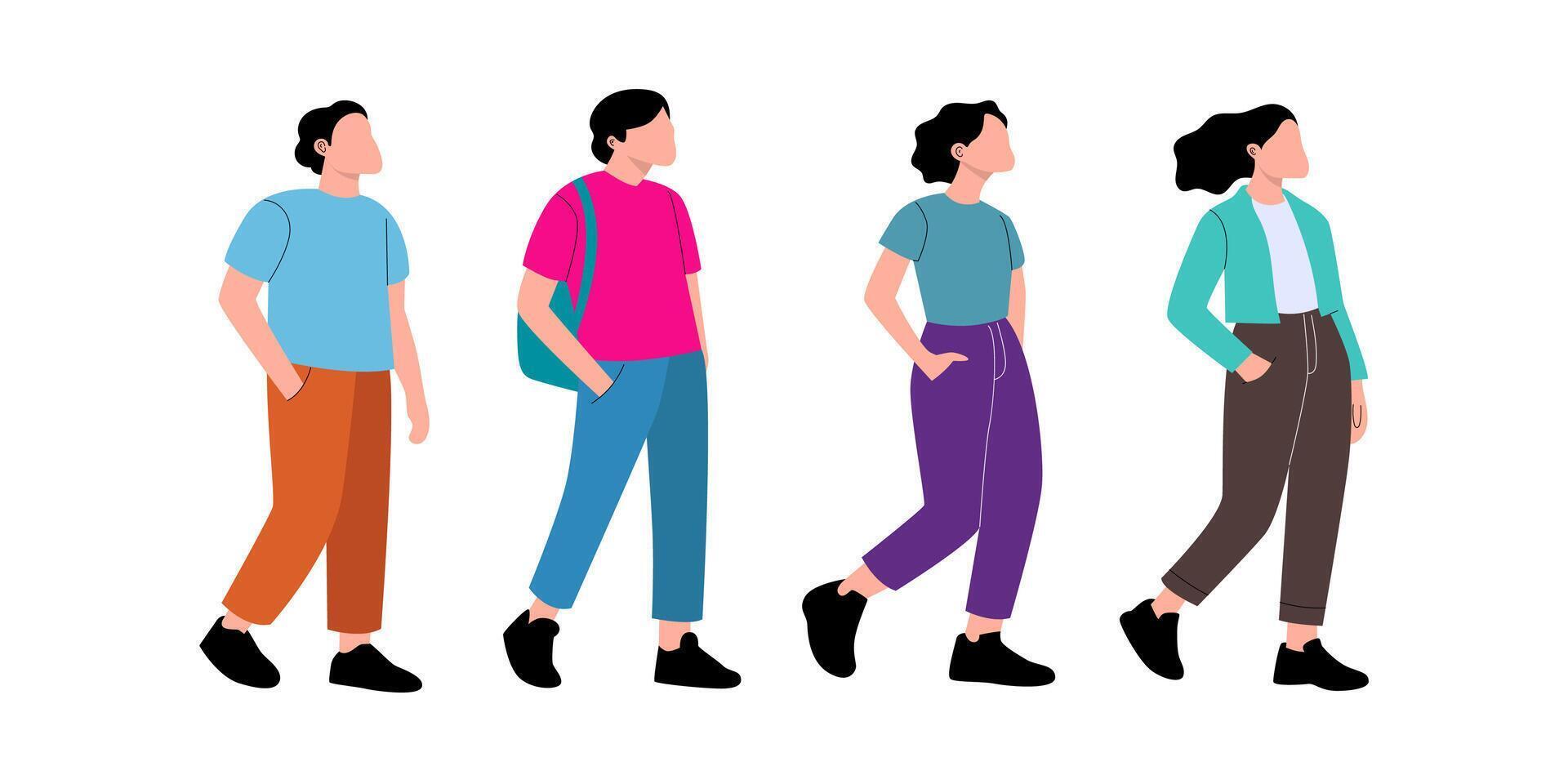 Four Diverse People Walking, Stylish and Modern Illustration vector