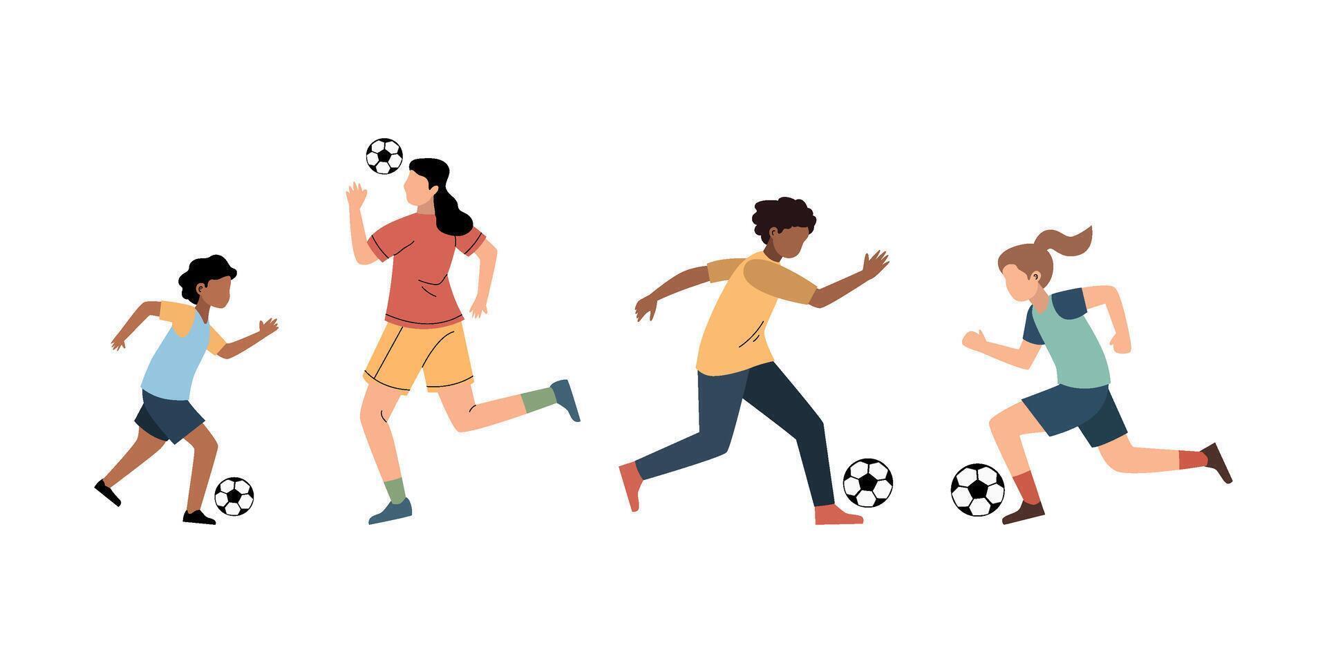 Diverse Kids and Adults Engaging in Active Soccer Play vector