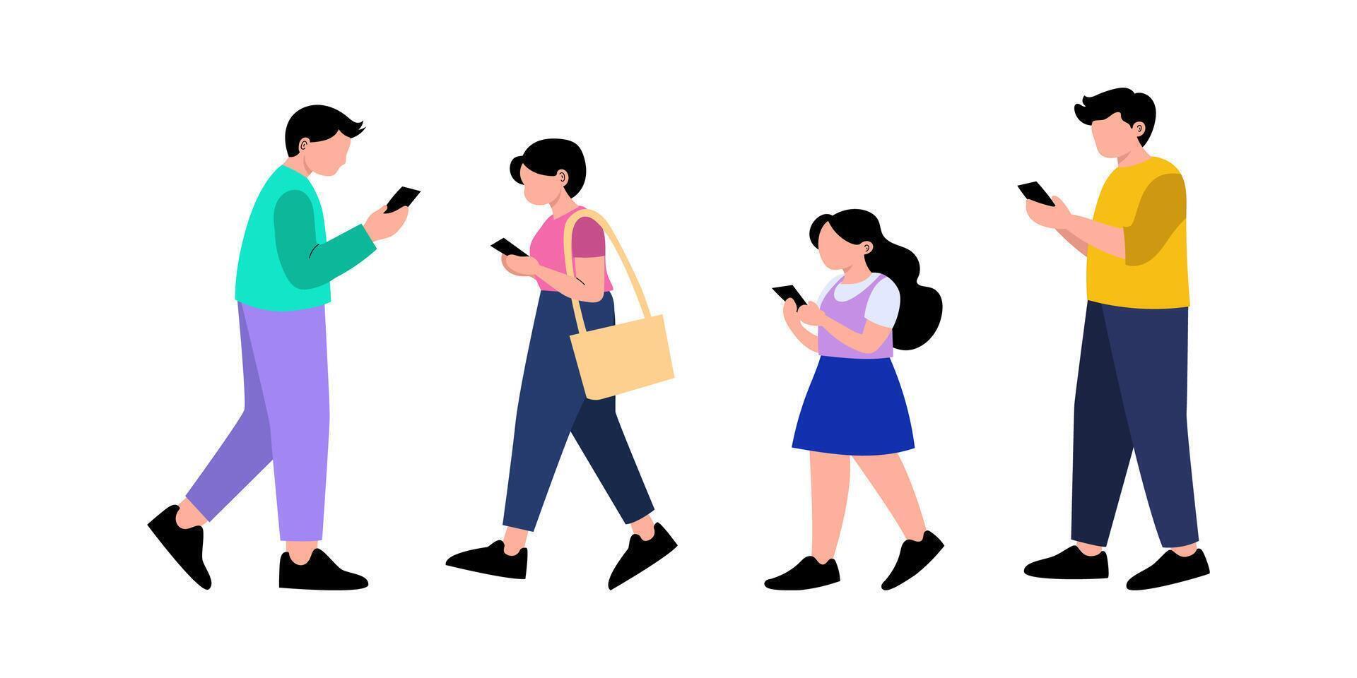 Diverse People Walking and Using Smartphones vector