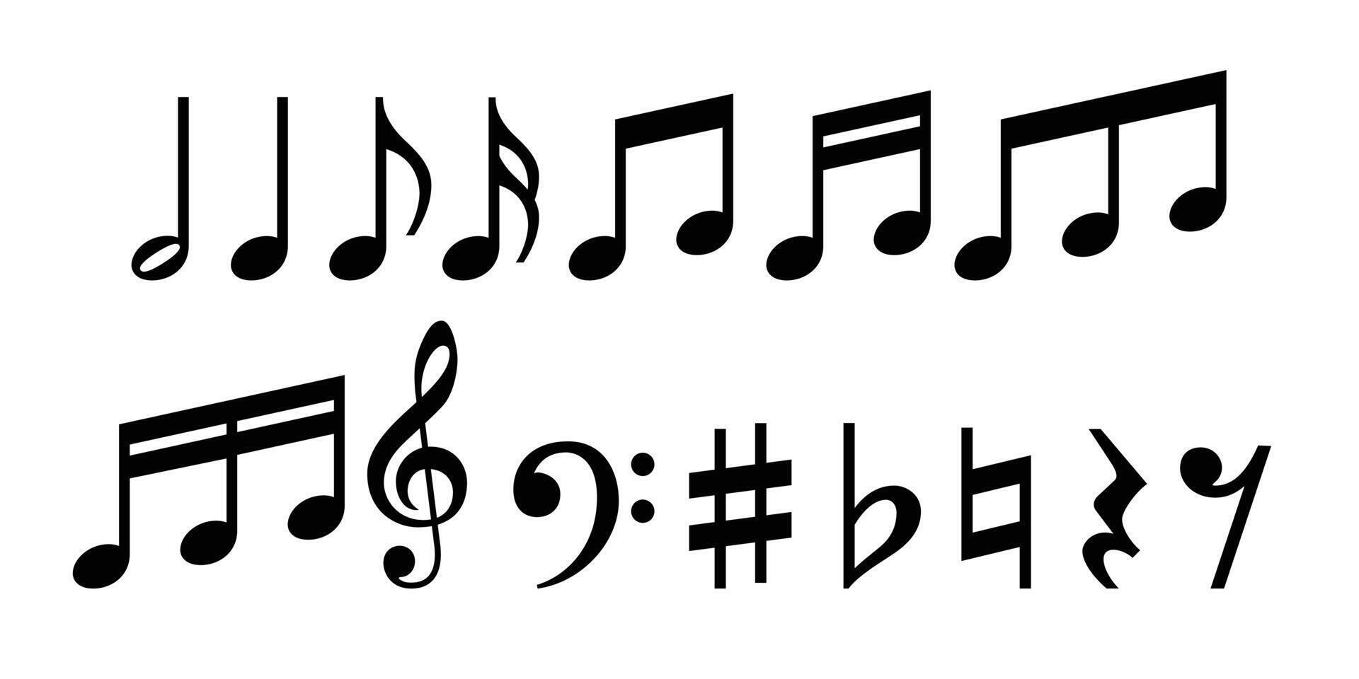 Music notes icon set. Music notes symbol. Music notes melody symbol, illustration, Music icon isolated on white background, music icon, Melody, song, note, sound, audio sign, Music Notes vector