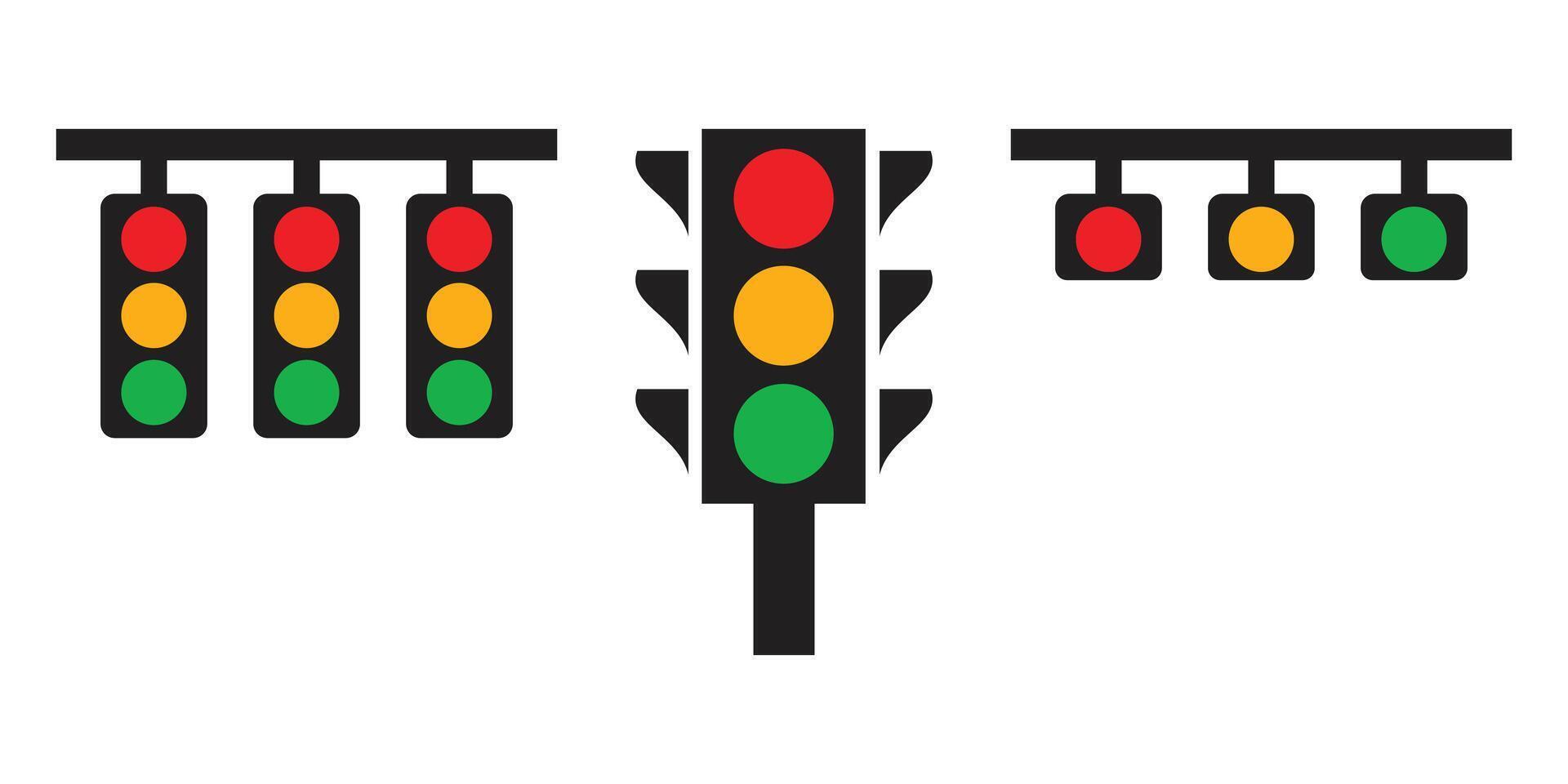 Traffic lights icon set. Red, yellow and green traffic light icons on white background. vector