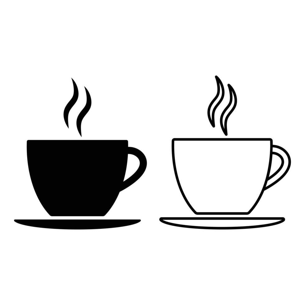 Coffee And Teacup icon set. Cup with steam rising from it. Coffee and Tea cup symbol Flat sign isolated on white background. vector