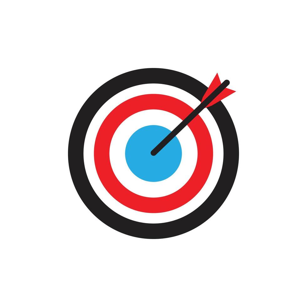 Target, goal icon. icon of an arrow hitting the center of a target, representing achieving a goal. vector