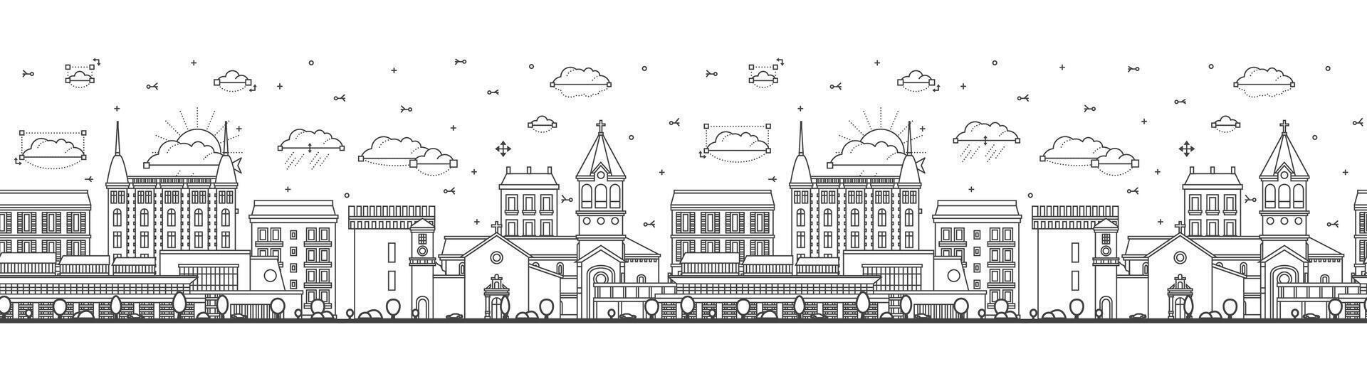 Seamless pattern with Outline Cannes France City Skyline with Modern and Historic Buildings Isolated on White. Cannes Cityscape with Landmarks. vector