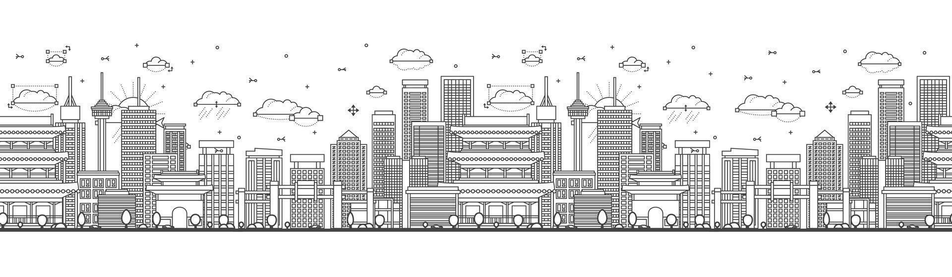 Seamless pattern with Outline Shenyang China City Skyline with Modern and Historic Buildings Isolated on White. Shenyang Cityscape with Landmarks. vector