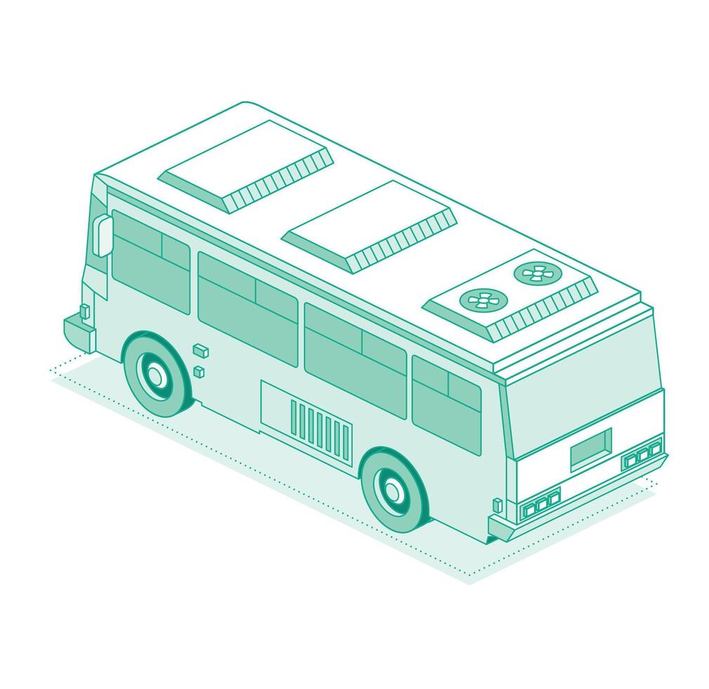 Isometric school bus. Rear back view. Outline object isolated on white background. 3D icon. vector