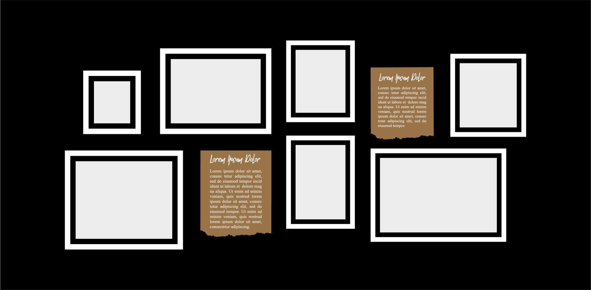 Pictures or photos frame collage layout abstract photo frames and digital photo wall template design vector