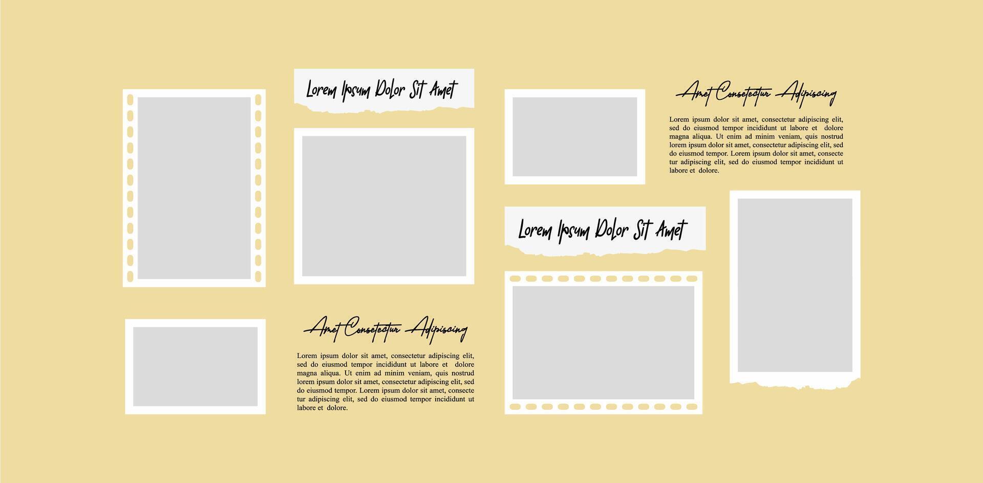 Blank Picture photo frames on light background Pile of photo vector