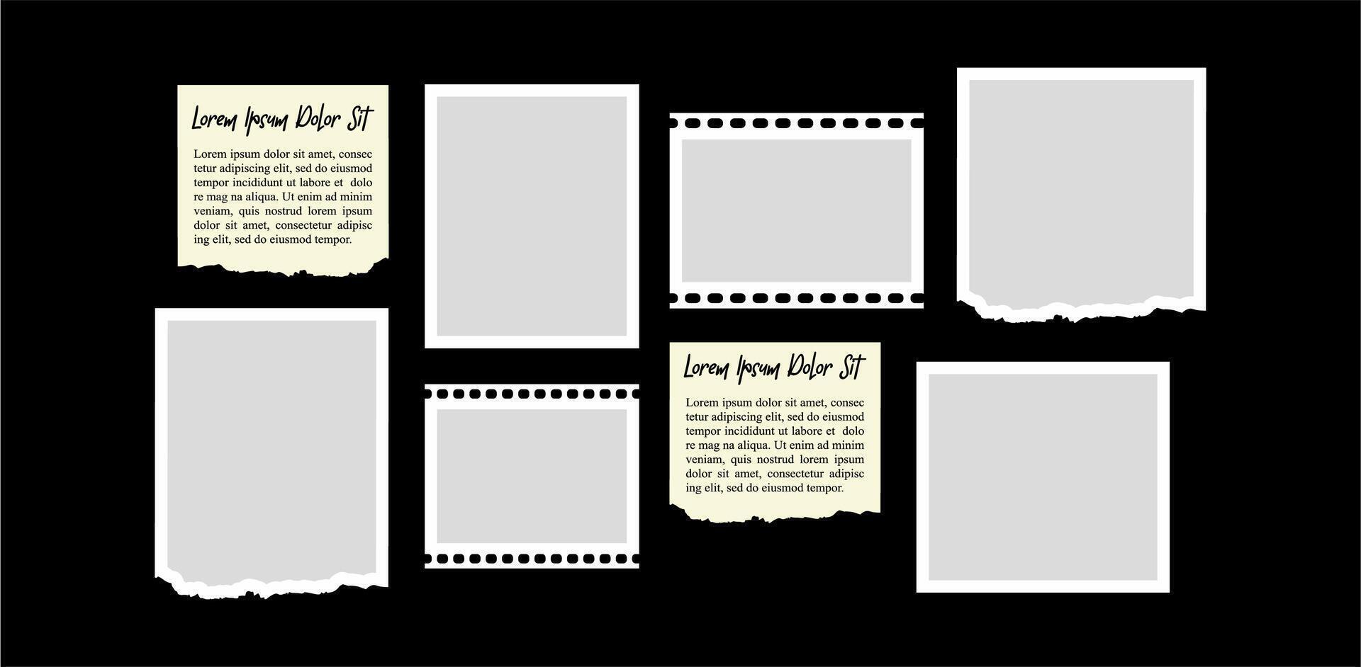 Pictures or photos frame collage, page grid layout abstract photo frames and digital photo wall vector