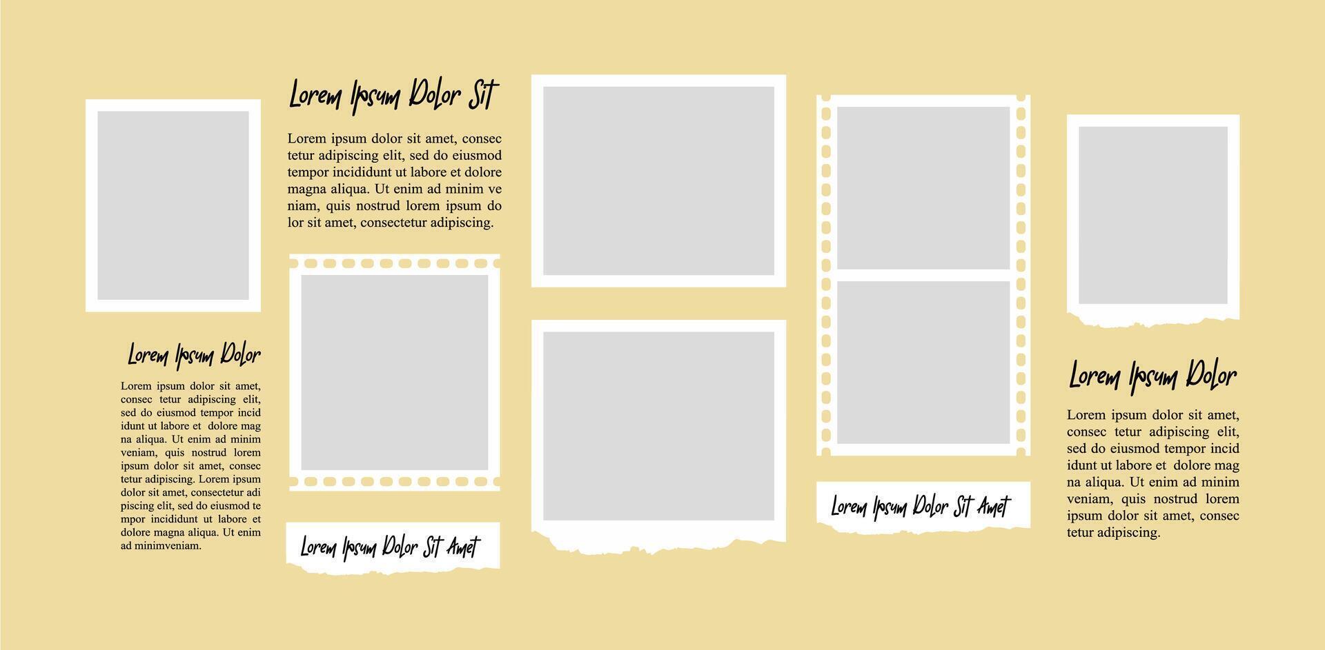 Board Pictures or photos frame collage, page grid layout abstract photo frames and digital photo wall template vector