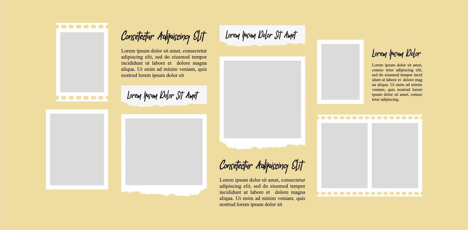 Template Pictures or photos frame collage comics page grid layout abstract photo frames and digital photo wall template vector