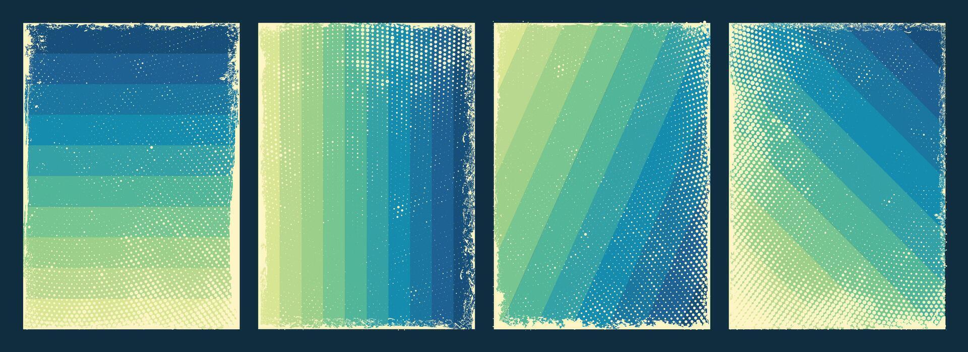 Collection of Grunge textured abstract greenish to blue themed layered background design vector