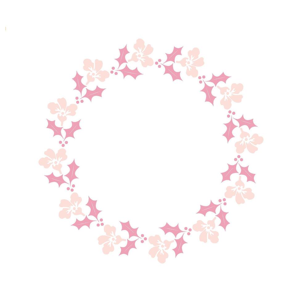 A pink and white floral wreath with a white background vector