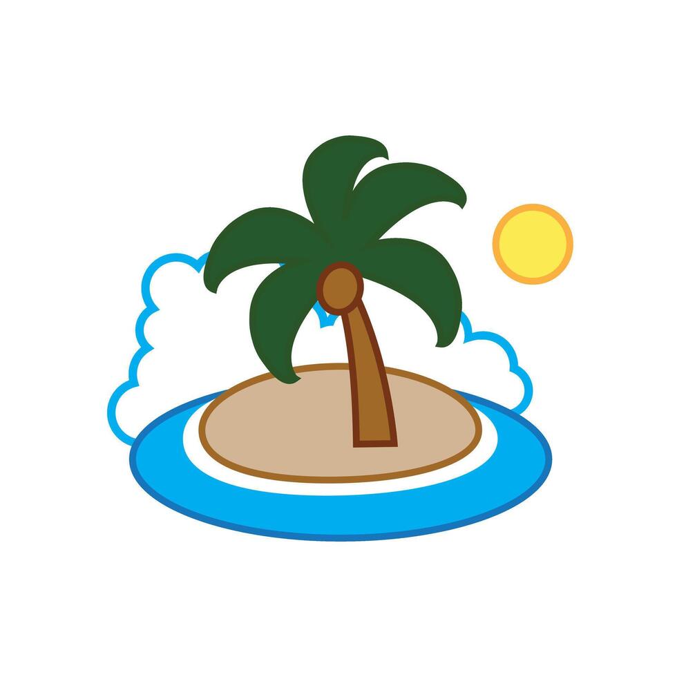 tropical island with palm tree icon illustration emoji sticker vector
