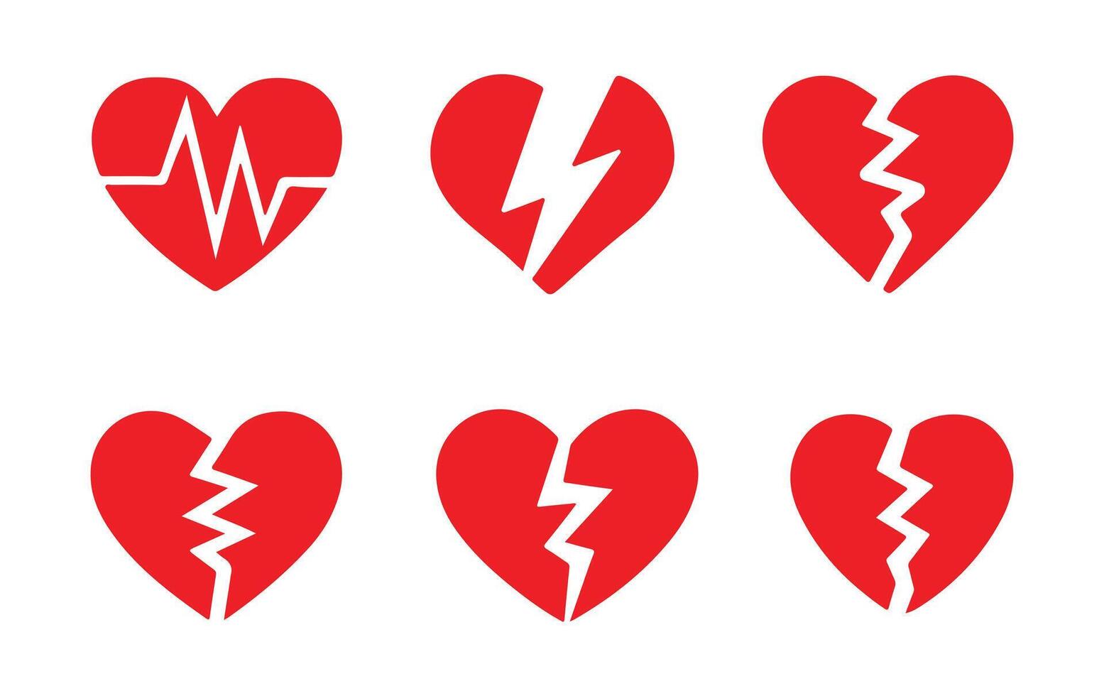 Broken heart icons set. Cracked heart flat icons. Symbol of divorce or heartbreak. vector