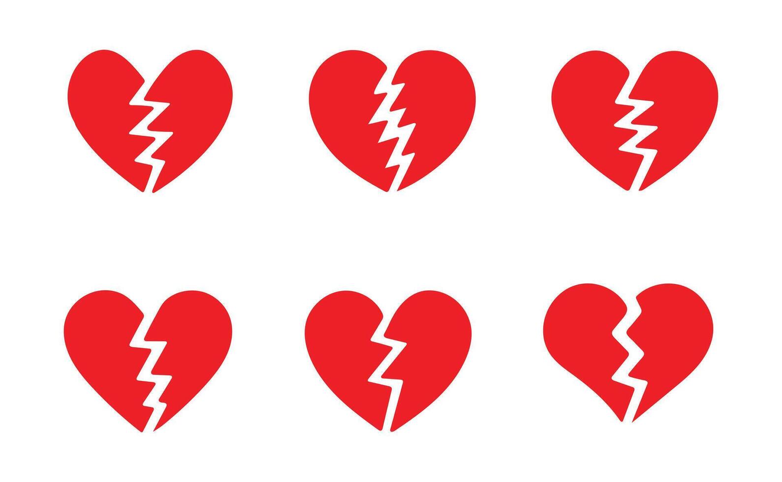 Red broken heart icons set. Cracked heart flat icons. Symbol of divorce or heartbreak. vector