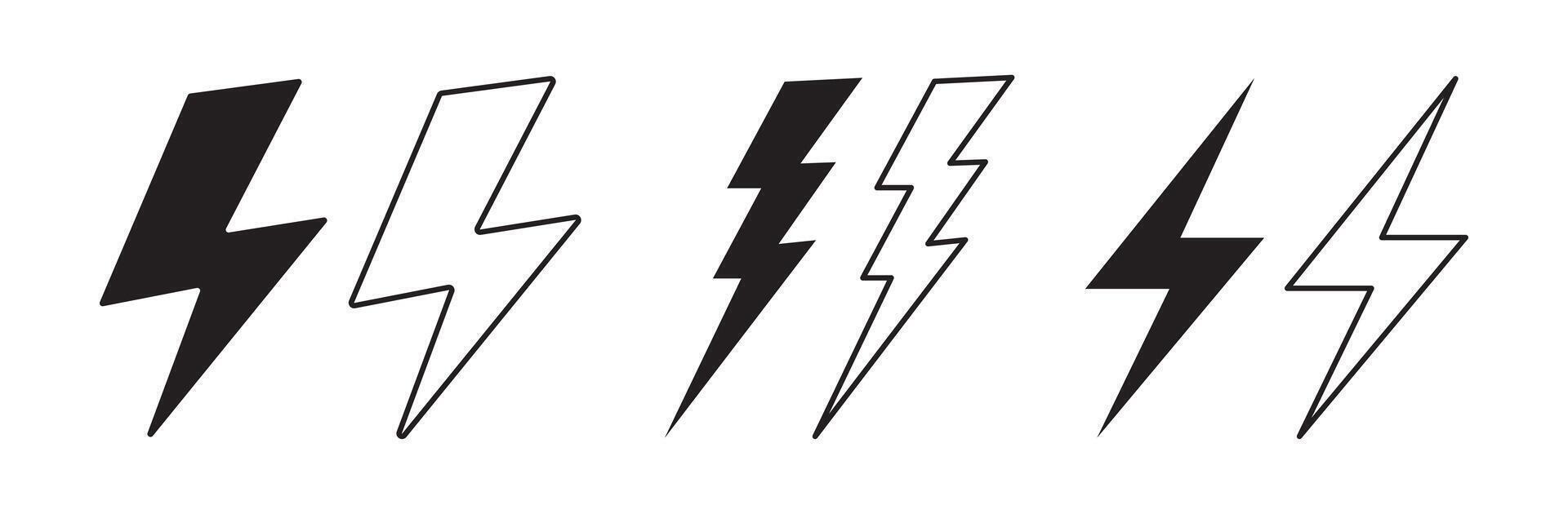 Set lightning bolt. Thunderbolt flat style stock . vector