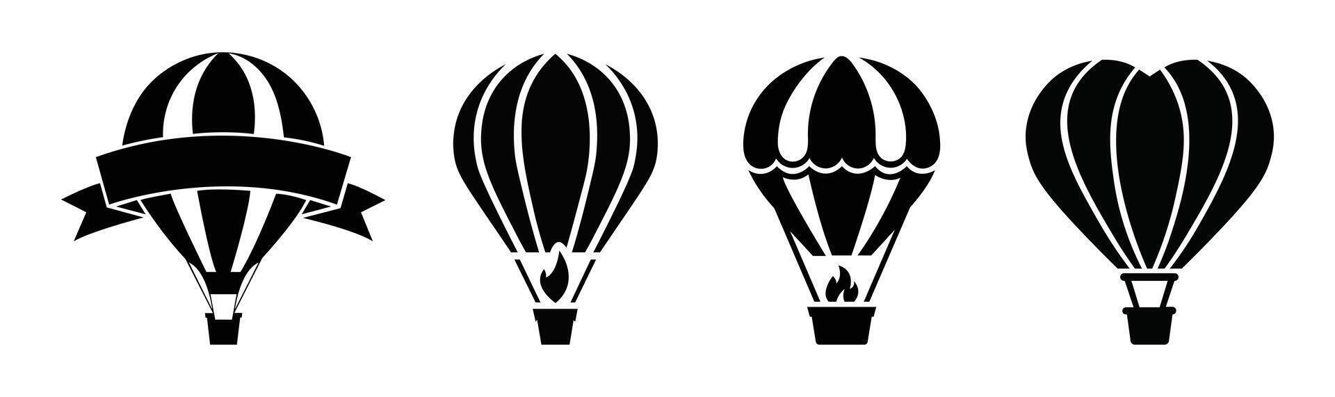Hot air balloon icon set. Flying vintage aerostat and airships vector