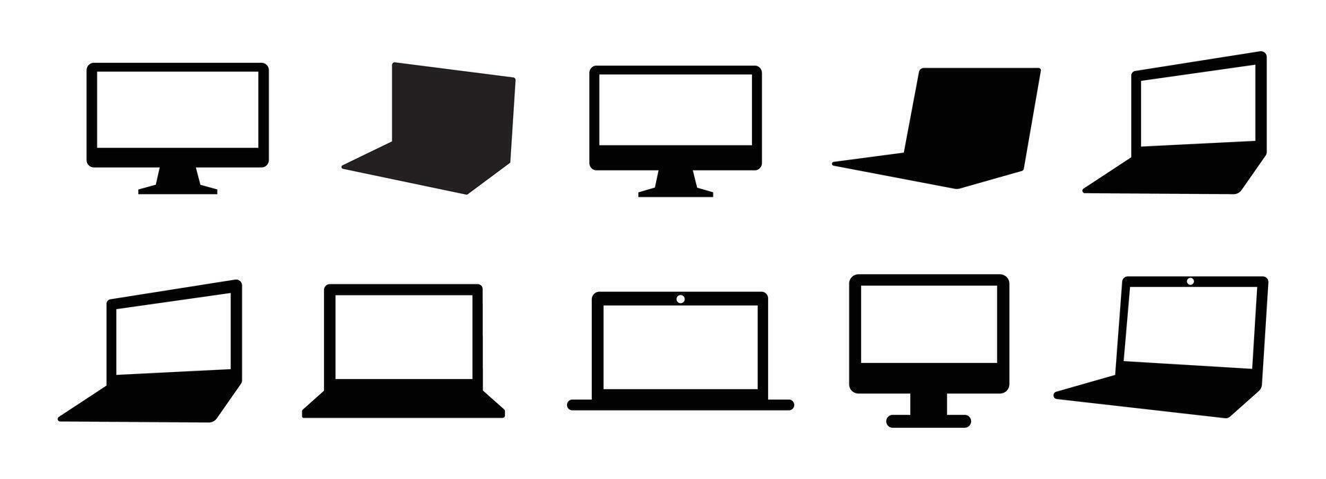 Laptop icon set. Laptop and desktop computer symbol. Monitor icon. Computer, desktop pc. illustration vector