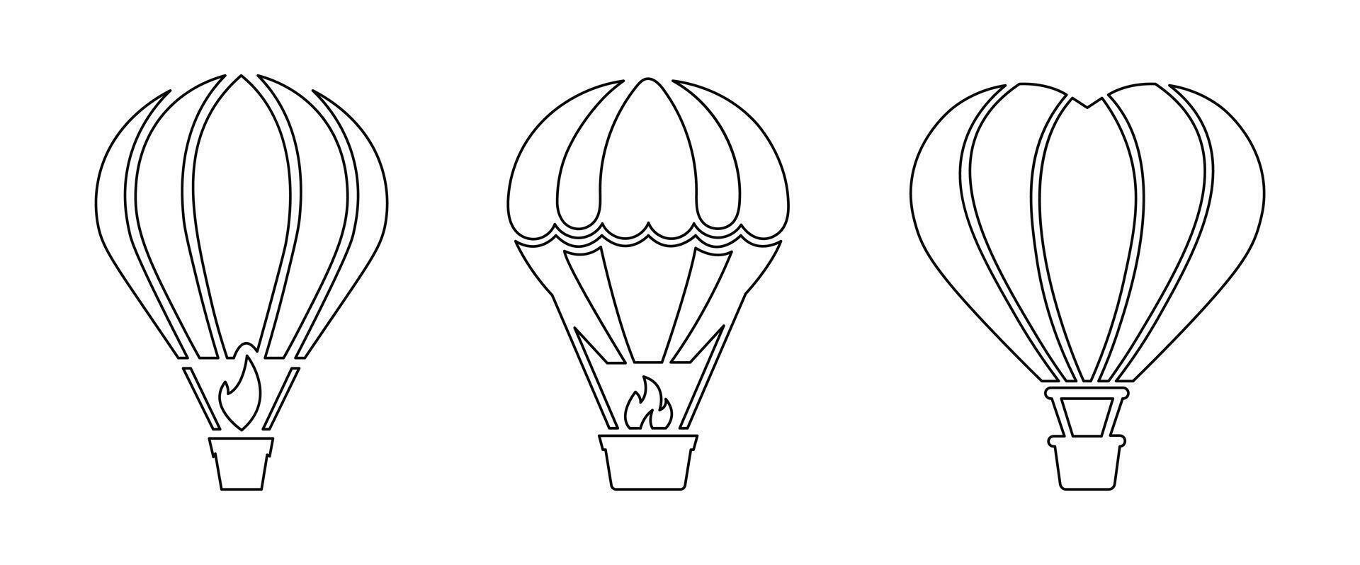 Hot air balloon line art icon set. vector