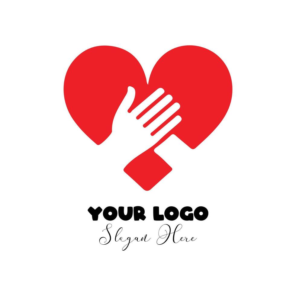 Heart logo with hand symbolizing care and love vector