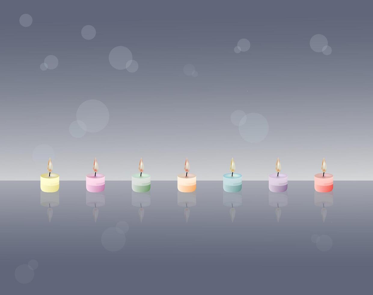 row of candle light meditation on decorate background vector