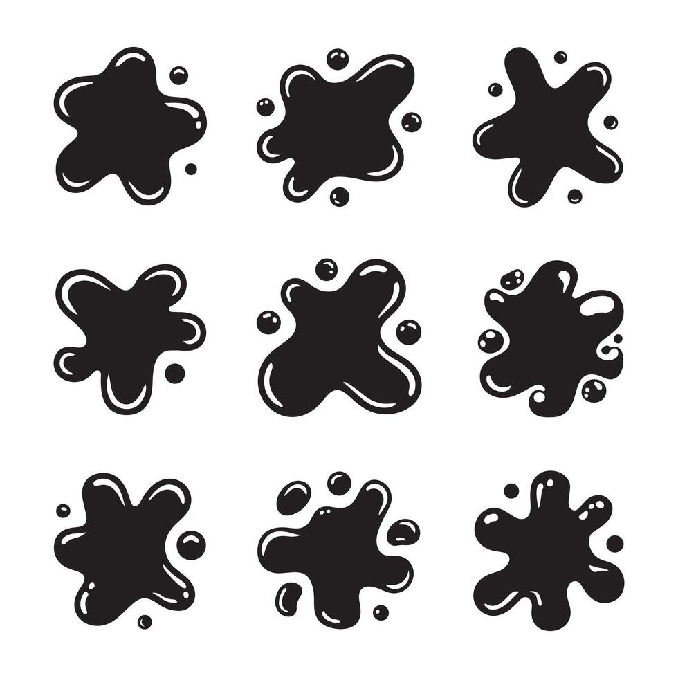 Collection of paint liquid black blotch spot irregular form. Water drop flash vector