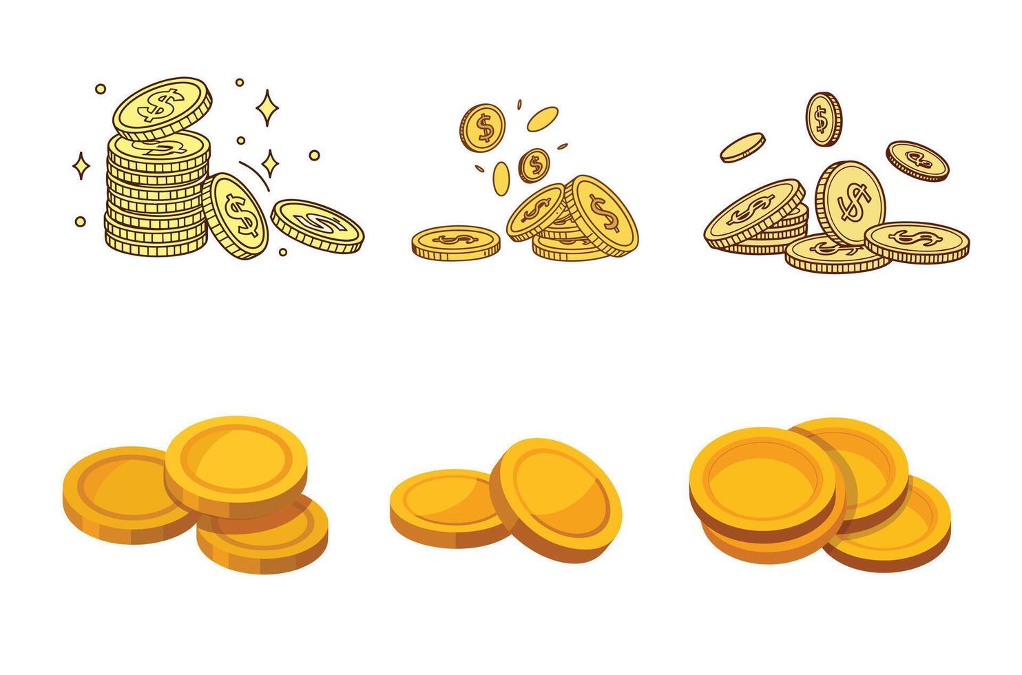 Treasure Coins Silhouette and Line Art vector