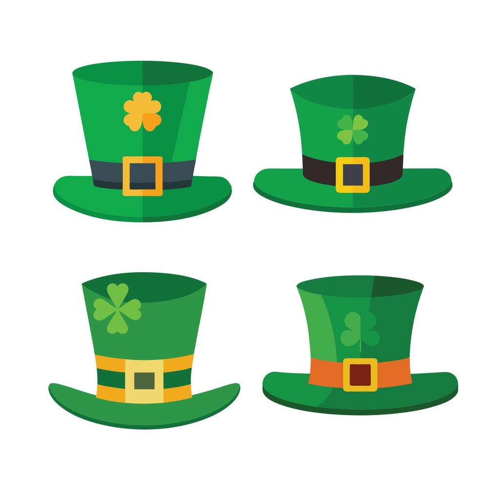 Lucky Leprechaun Hats Line Art and Silhouette Bundle vector