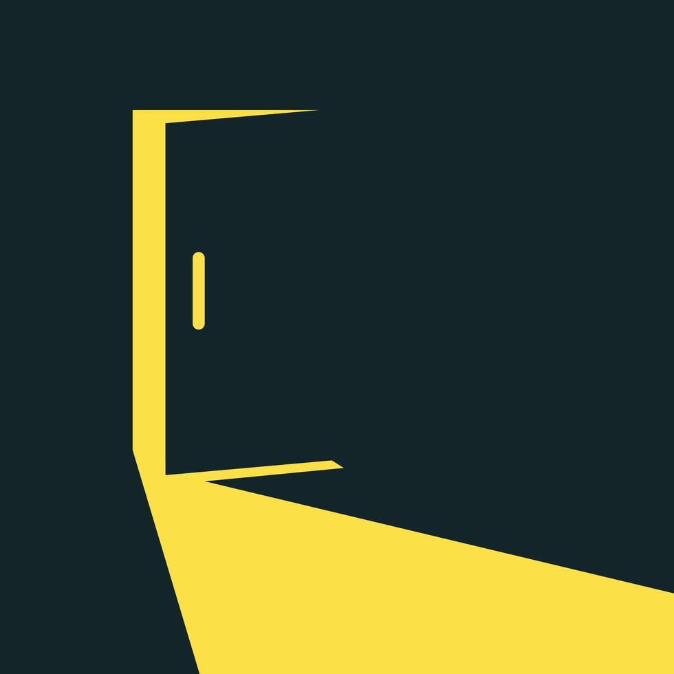 An open door with a yellow light coming out of it vector