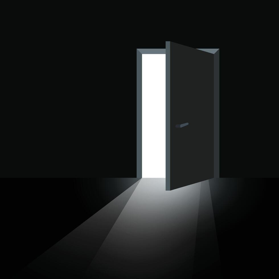An open door with light coming from it vector