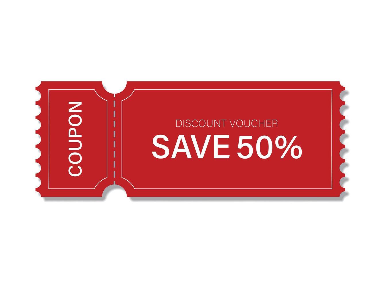 Red coupon with white text, isolated on white background vector