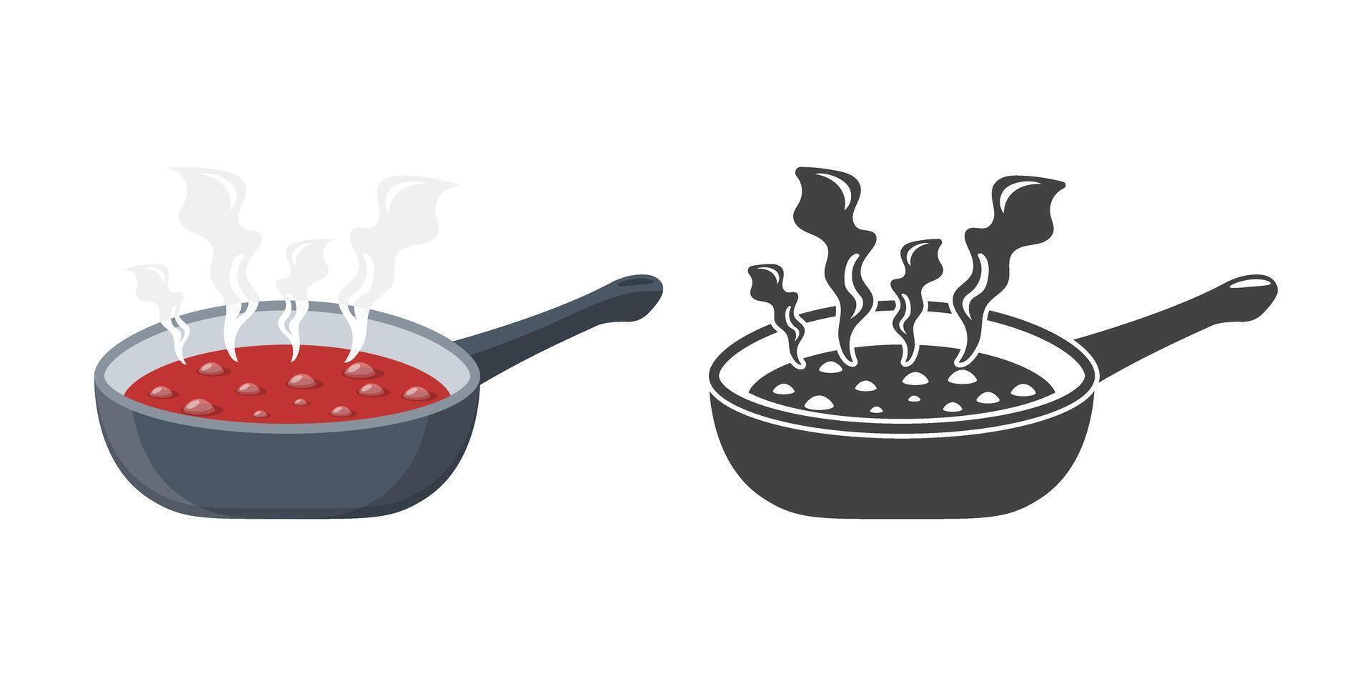 Two pots with food and steam coming out of them vector