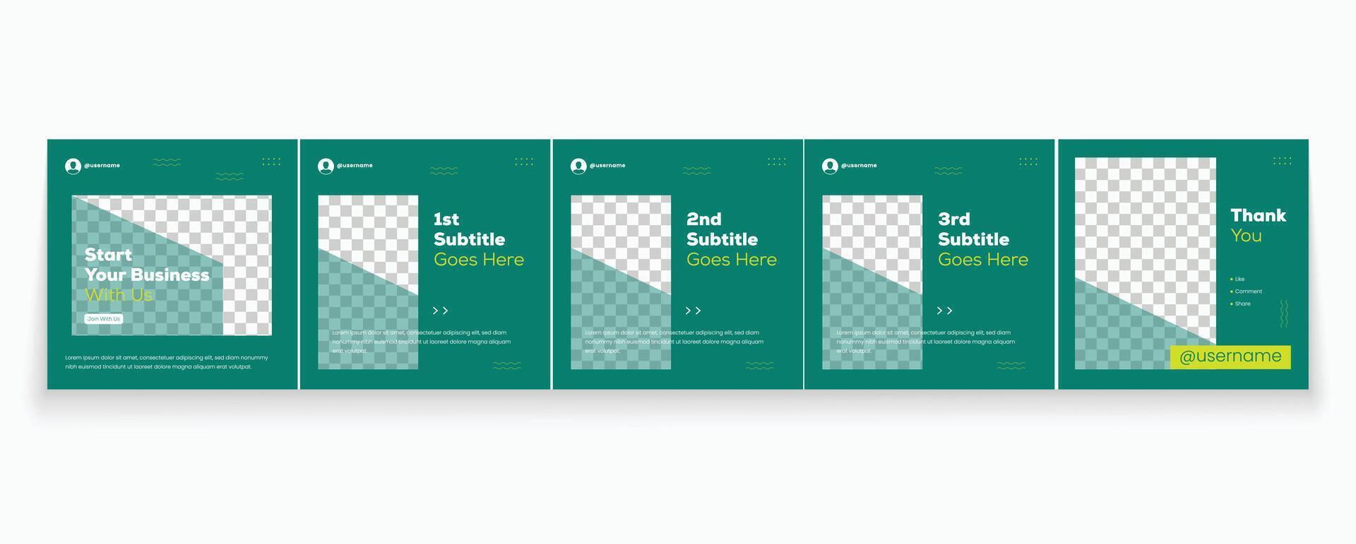 Editable green carousel design template for marketing vector
