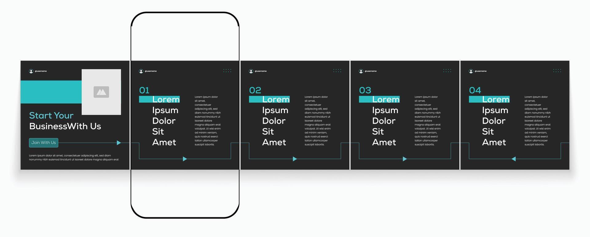 black carousel banner design for social media marketing. minimal and simple social media post carousel template layout vector