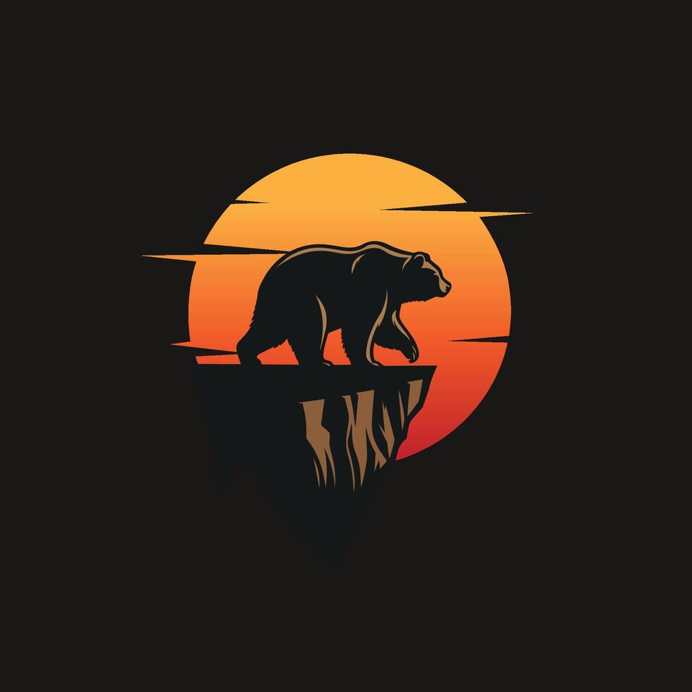 bear walking on a cliff silhouette logo design graphic illustration vector