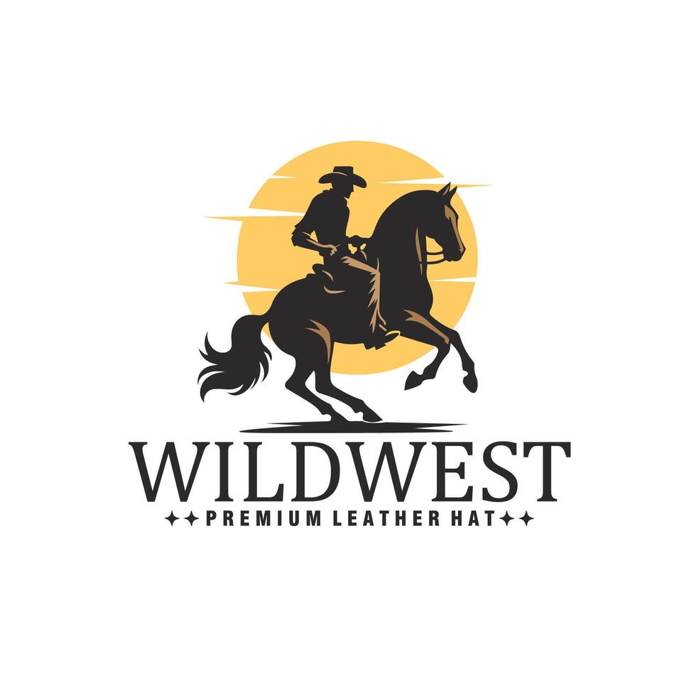 silhouette cowboy riding horse vintage logo design graphic illustration vector