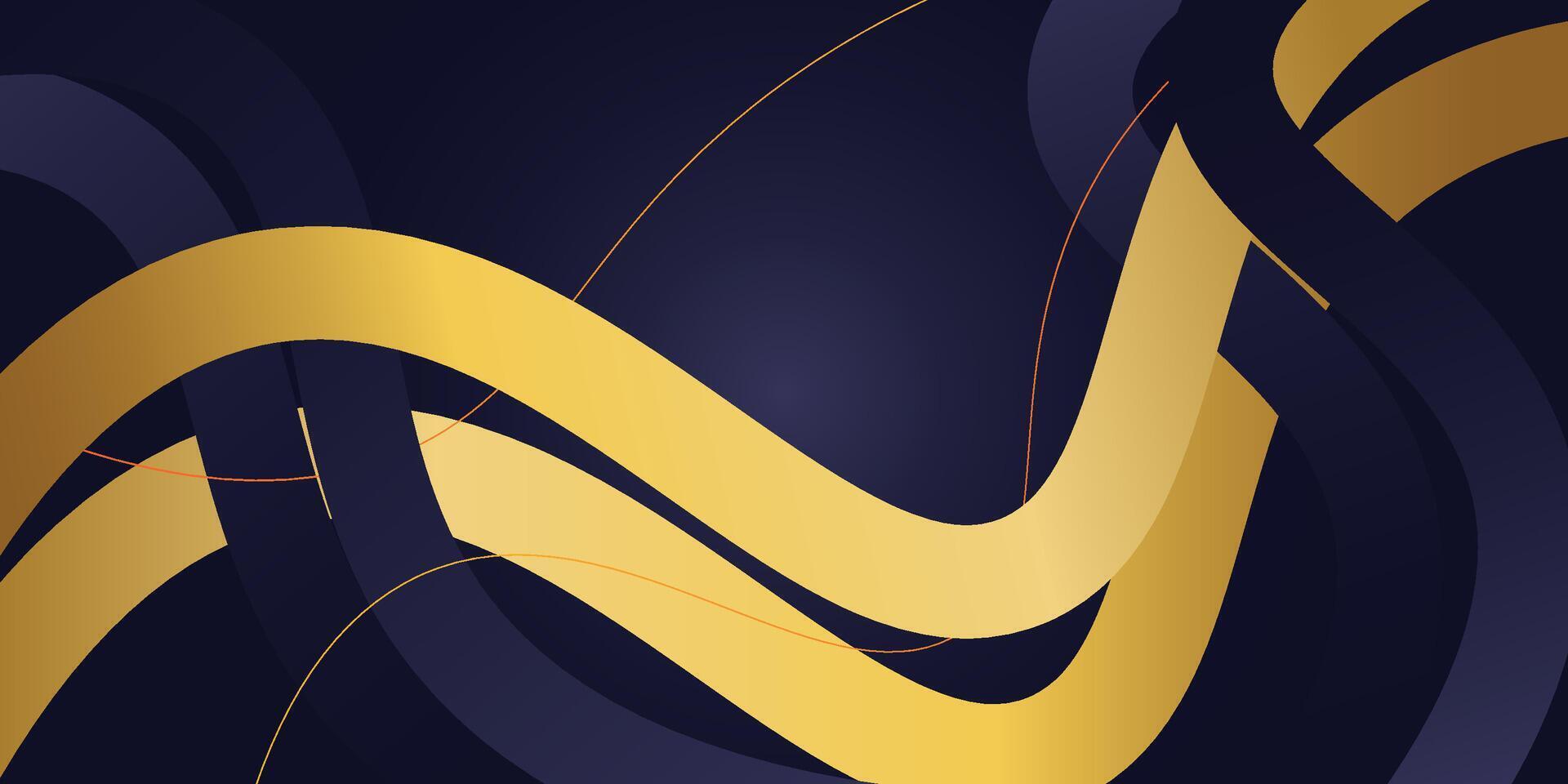 Abstract curve theme overlapping with dark blue and gold shape pattern background. Background with yellow wave line design. Eps10 vector