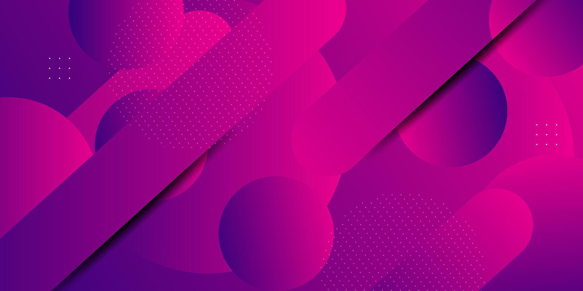 Abstract pink and purple dynamic gradient background with 3D look and simple circle pattern. Rounded rectangle elements. Cool and fancy design. Eps10 vector