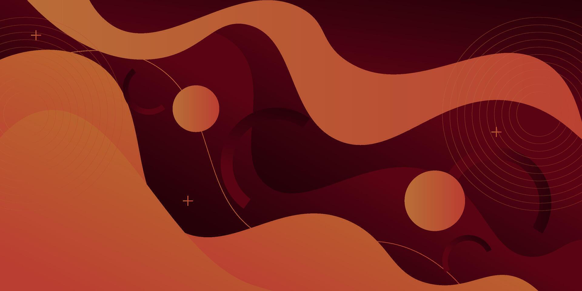 Abstract fluid banner background design. Colorful orange gradient shapes on dark red background. Eps10 vector